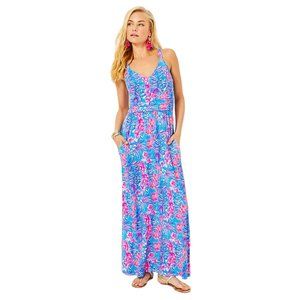 Lilly Pulitzer Blake Maxi Dress in Cumulus Blue/Orchid Oasis worn once  - Size 6